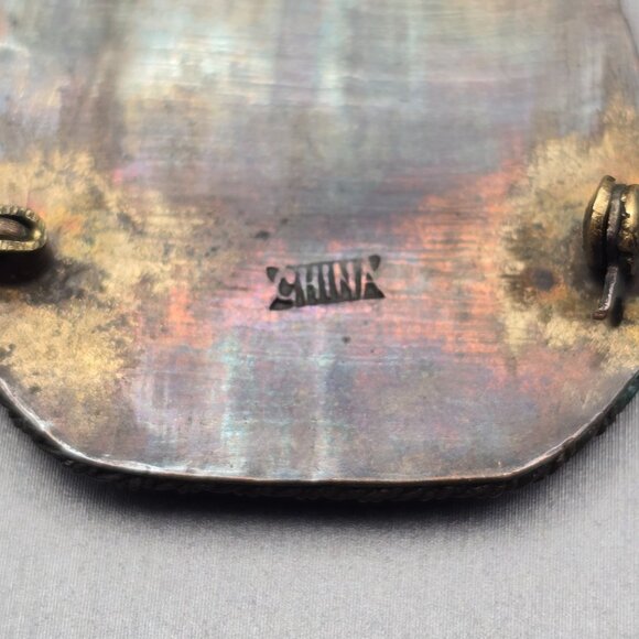 VTG Red Cinnabar Floral Carved Brooch Pin Silver Filigree & Rope Edge China - Picture 5 of 7